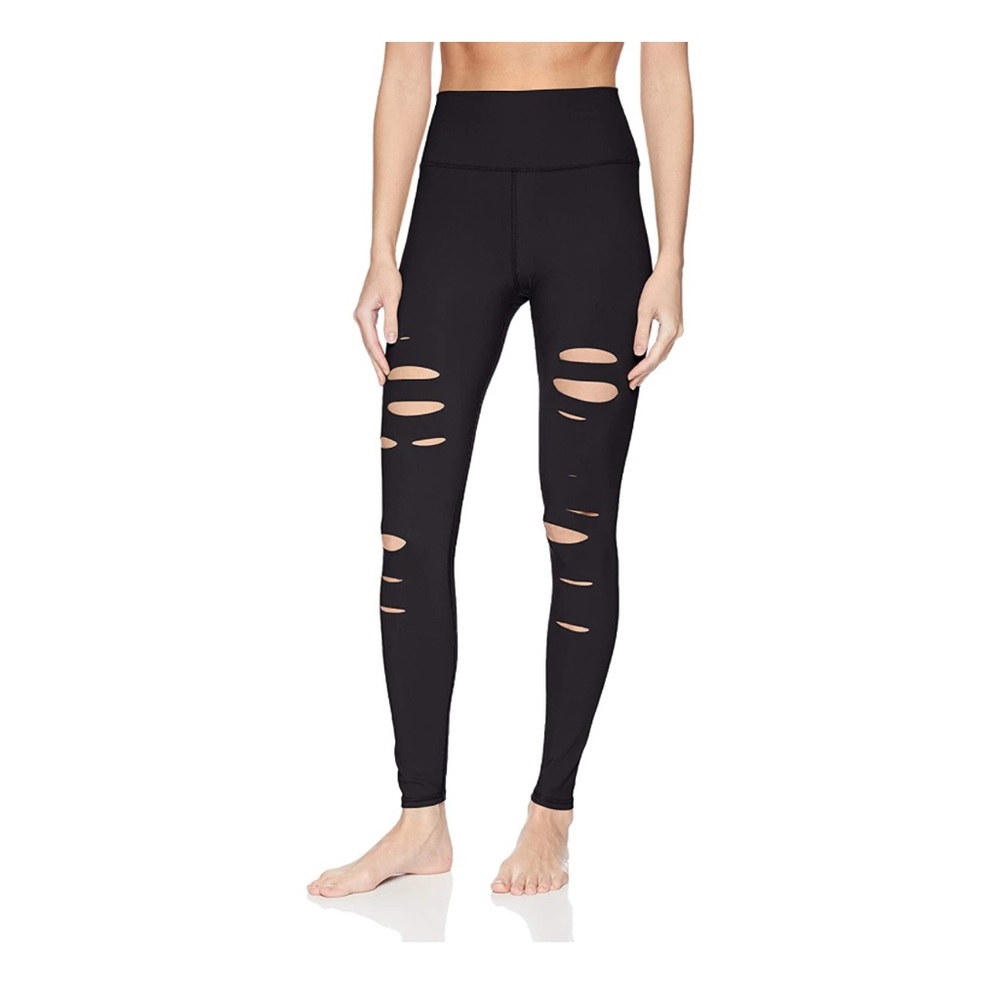 Alo Yoga Women's High Waisted Ripped Warrior Legging in Black, Size S